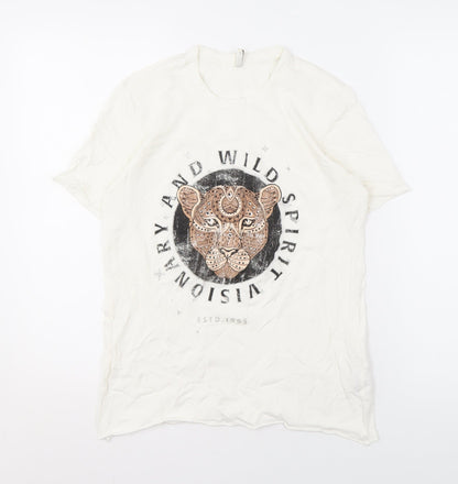 Additional front view of Only Women's White Animal Print T-Shirt, size S
