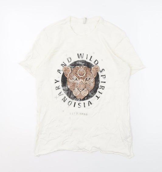 ONLY Women's White Animal Print T-Shirt, Size S