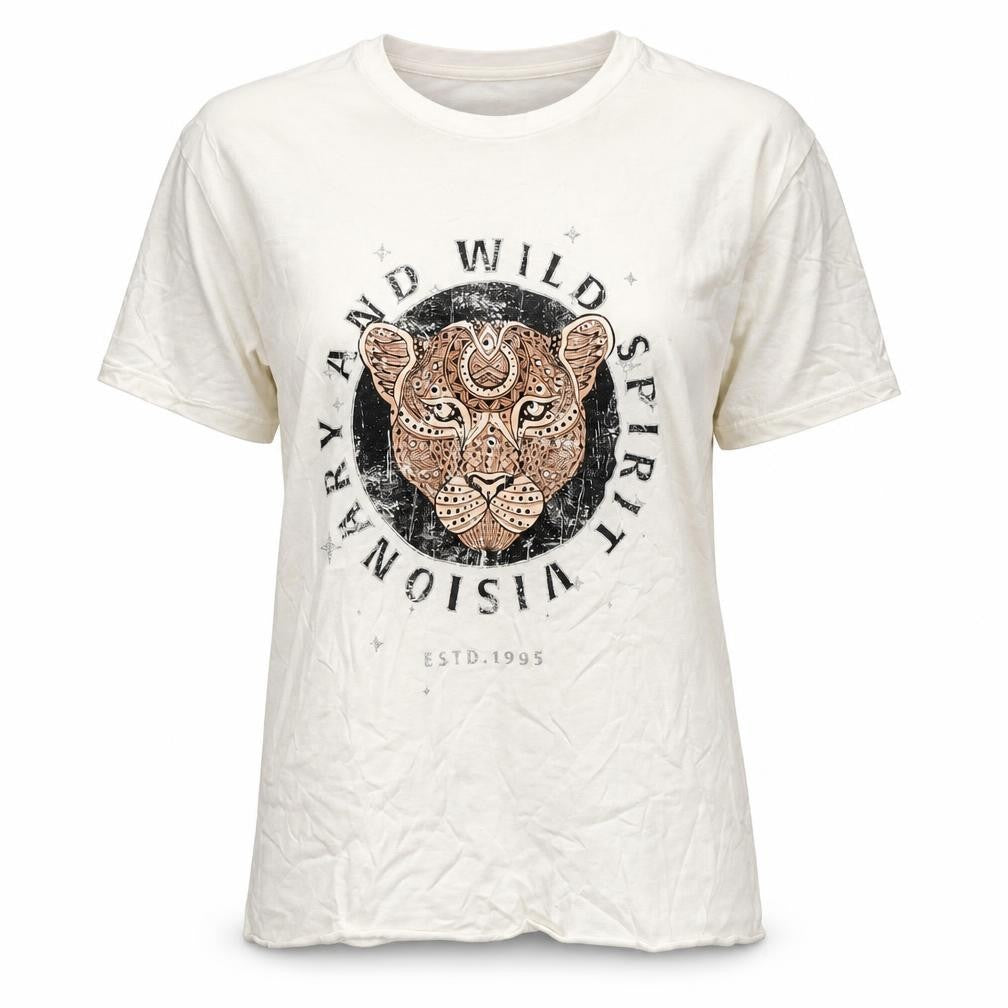 ONLY Women's White Animal Print T-Shirt, Size S