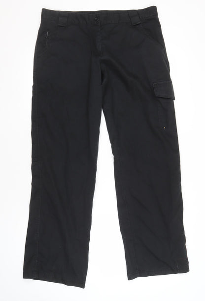 Additional front view of Dickies women’s black cargo trousers, size UK 14, straight leg