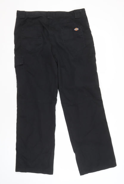 Back view of Dickies women’s black cargo trousers, size UK 14, straight leg