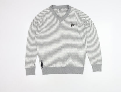 Henleys Men's Grey Striped V-Neck Pullover M