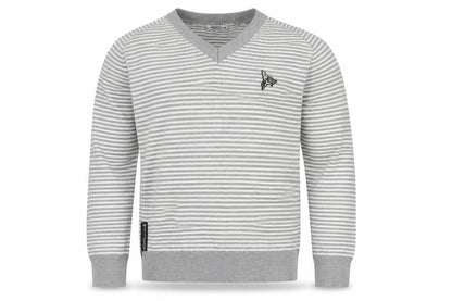 Henleys Men's Grey Striped V-Neck Pullover M