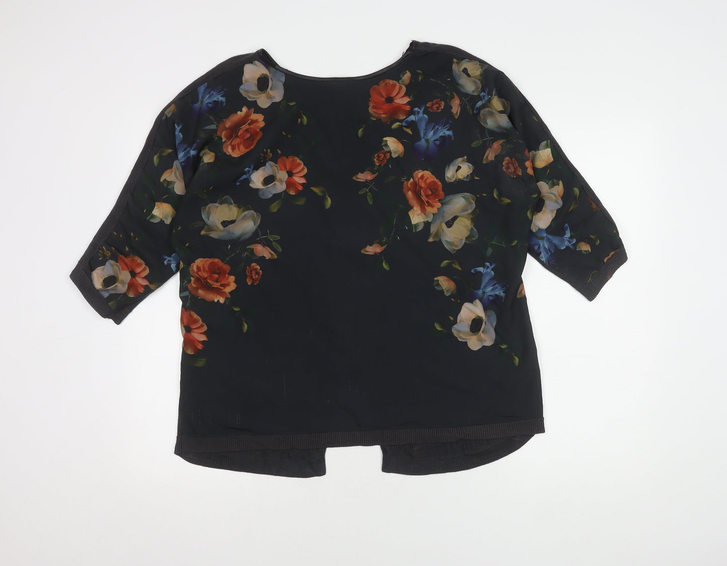 Oasis Women's Black Floral Blouse M 3/4 Sleeve