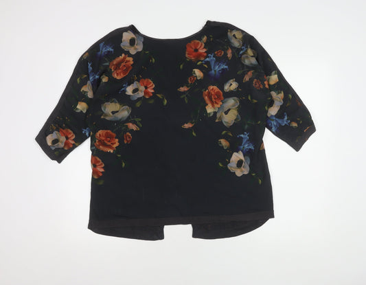 Oasis Women's Black Floral Blouse M 3/4 Sleeve