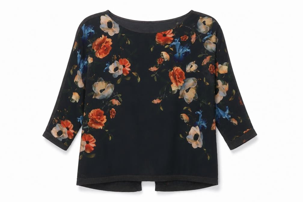 Oasis Women's Black Floral Blouse M 3/4 Sleeve