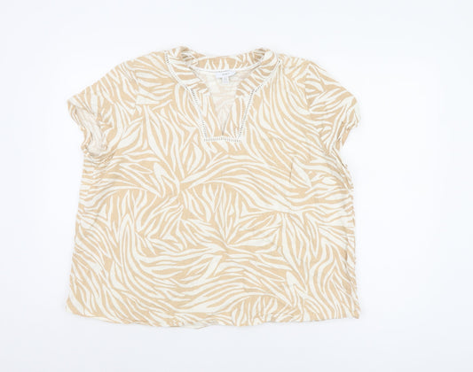 SPIRIT Women's Beige Animal Print Linen T-Shirt, Size 18
