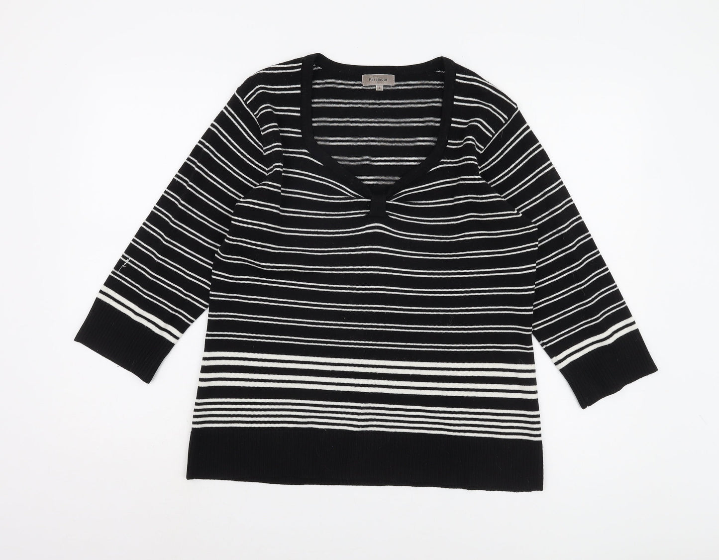 Paramour Women's Black Striped V-Neck Pullover Jumper L
