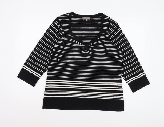 Paramour Women's Black Striped V-Neck Pullover Jumper L