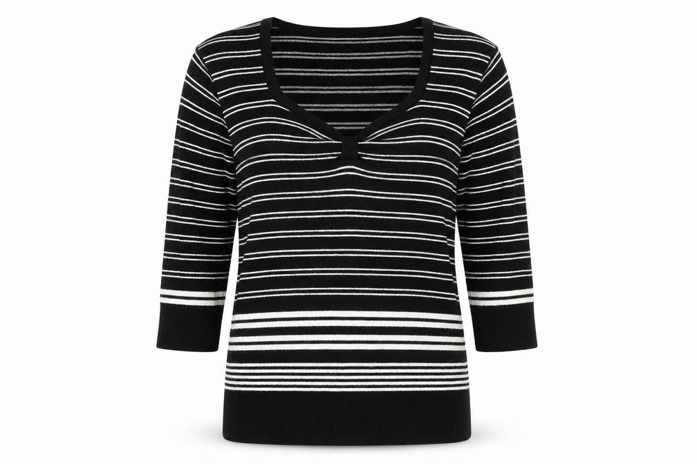 Paramour Women's Black Striped V-Neck Pullover Jumper L