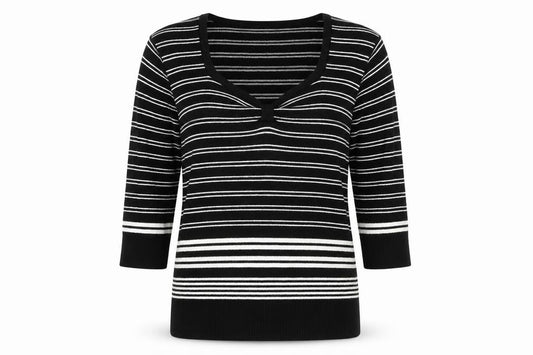 Paramour Women's Black Striped V-Neck Pullover Jumper L
