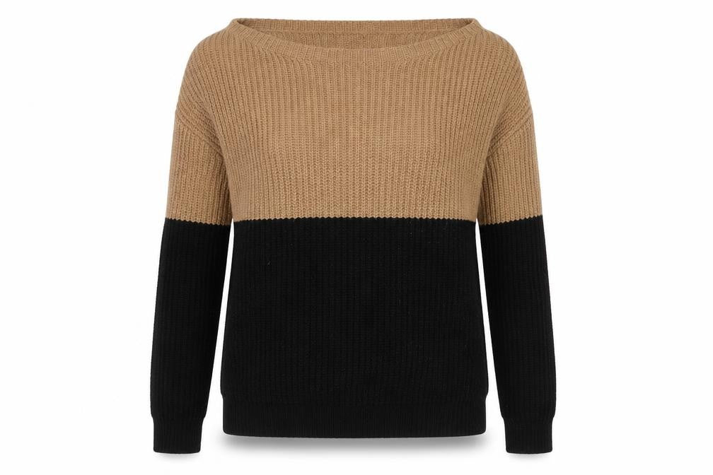 AX Paris Women's Beige/Black Pullover Jumper S Boat Neck