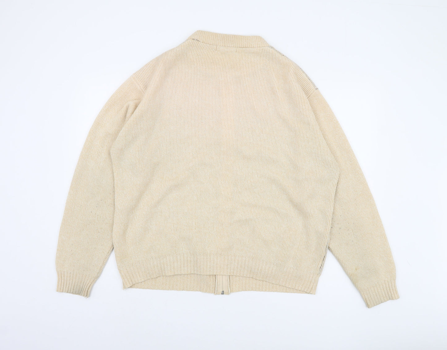 Premier Man XL Beige Full Zip Geometric Jumper