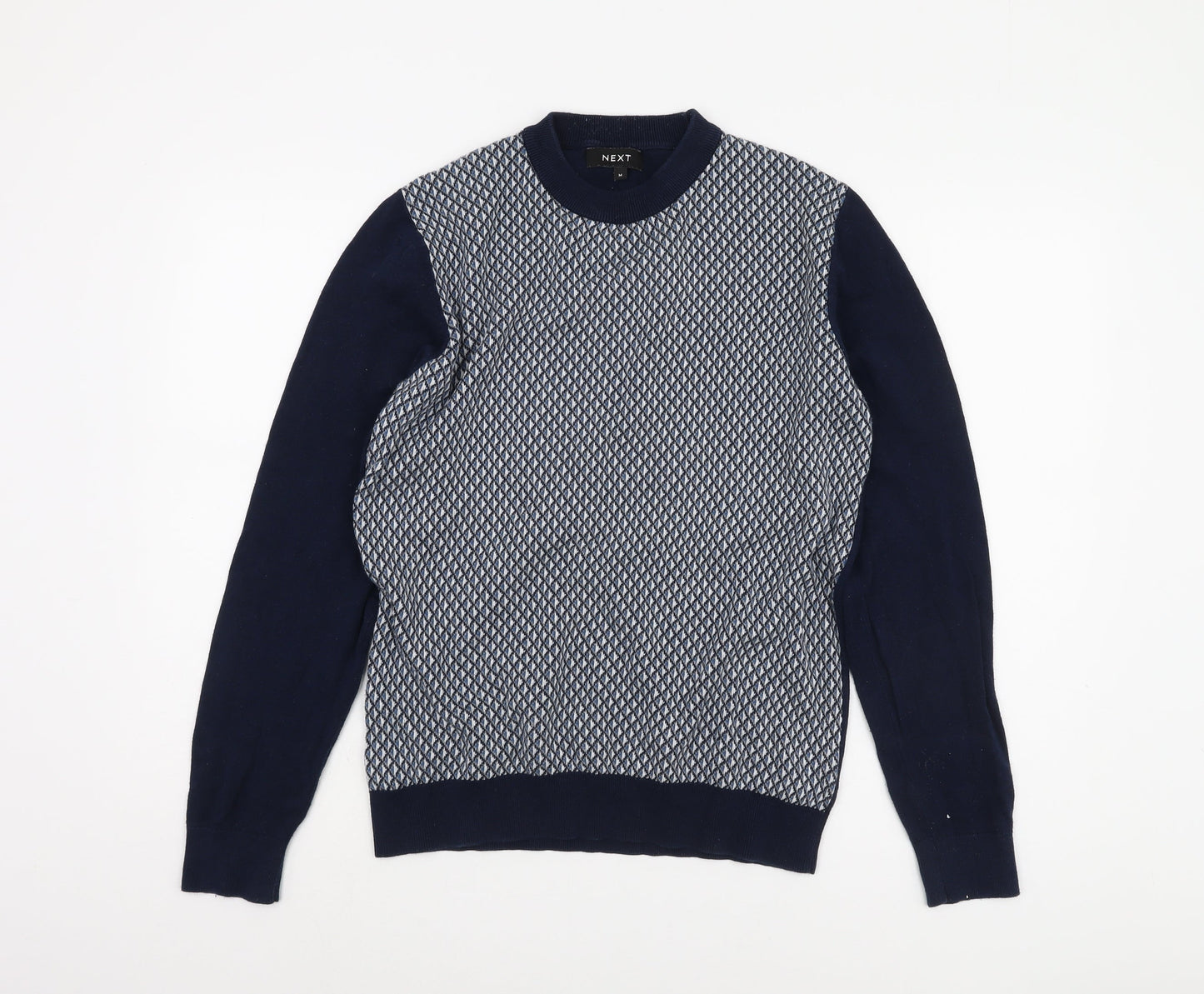 Next Men's Blue Pullover Jumper M Argyle Knit Classic