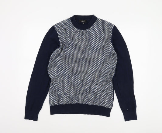 Next Men's Blue Pullover Jumper M Argyle Knit Classic