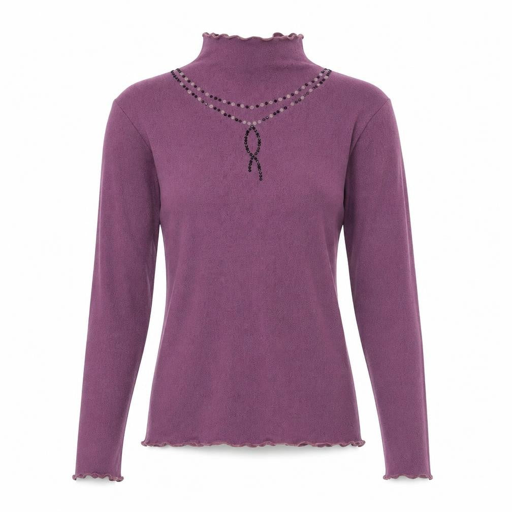 MNG Women's Purple Mock Neck Embroidered Blouse Size 10