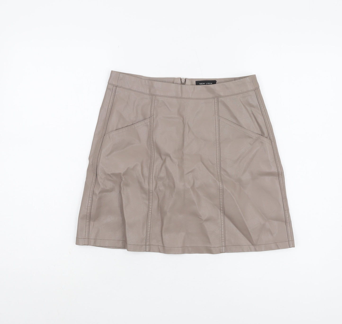 New Look Women’s Brown Zip Faux Leather Skirt Size 10