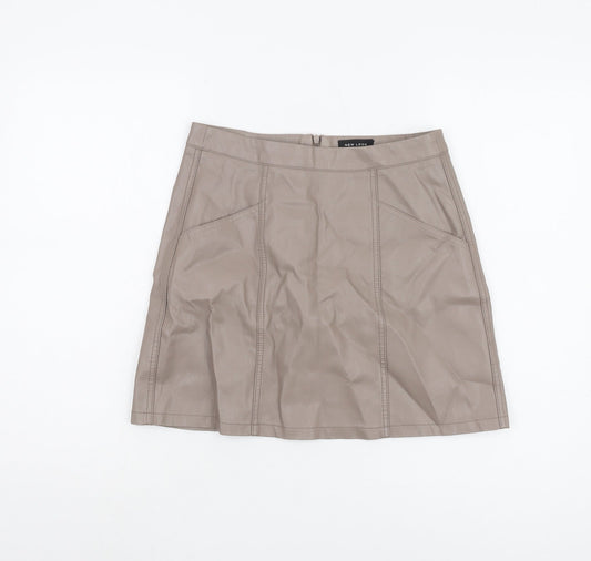 New Look Women’s Brown Zip Faux Leather Skirt Size 10