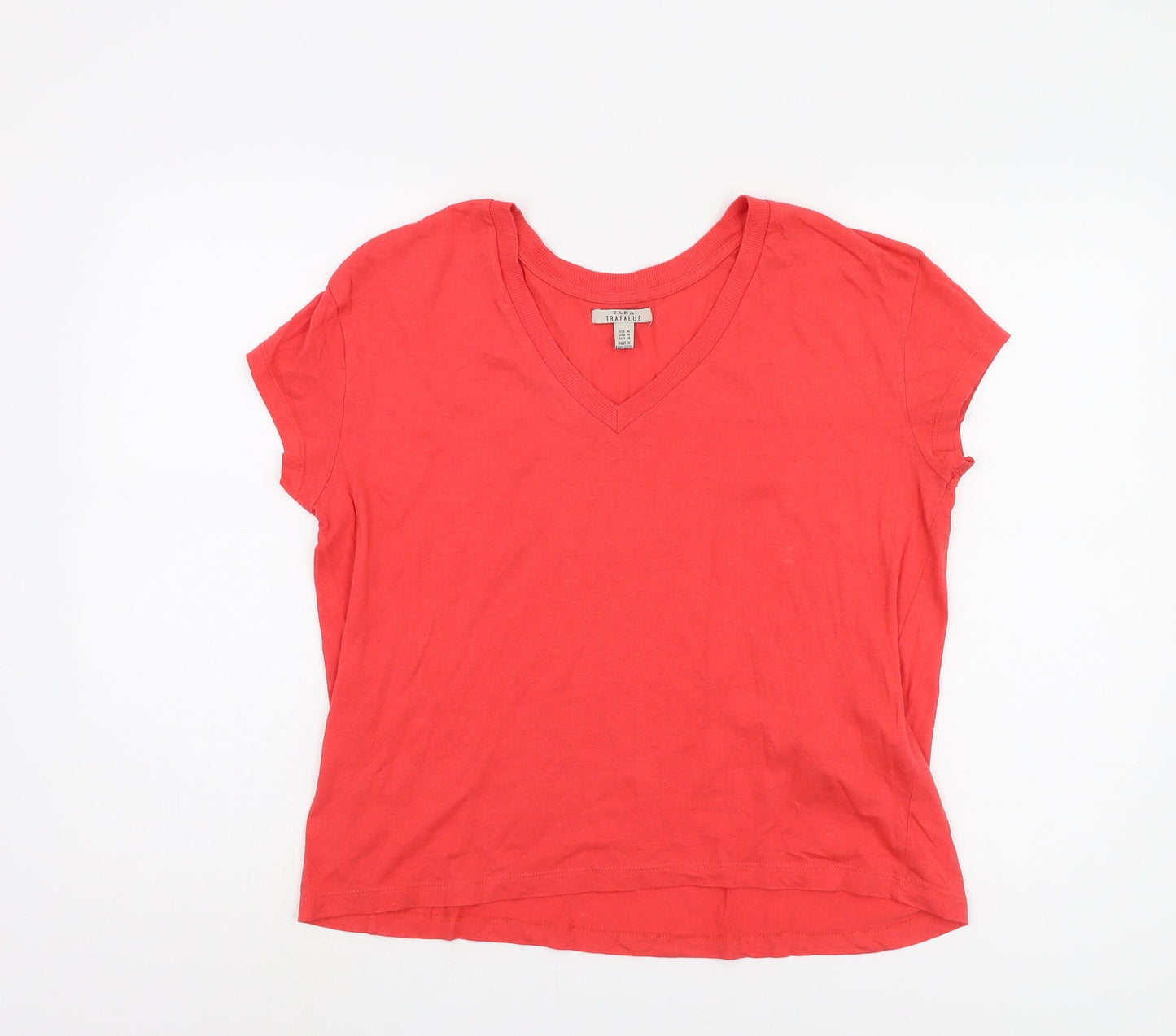 Zara Women's Red V-Neck T-Shirt, Size 12