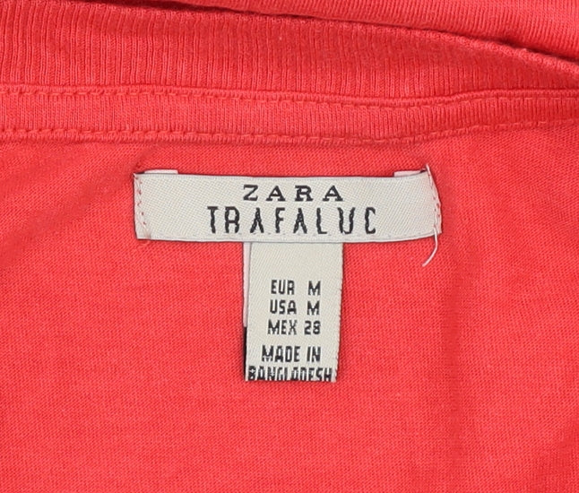 Zara Women's Red V-Neck T-Shirt, Size 12