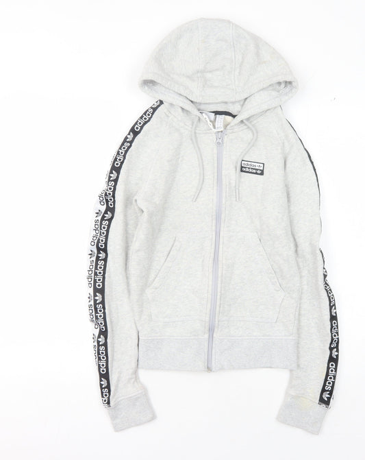 Adidas Women's Grey Full Zip Hoodie - Size 8