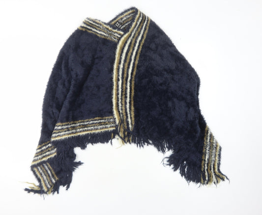 Izabel London Women's Blue Cape, S/M, Fringed Knit, Casual