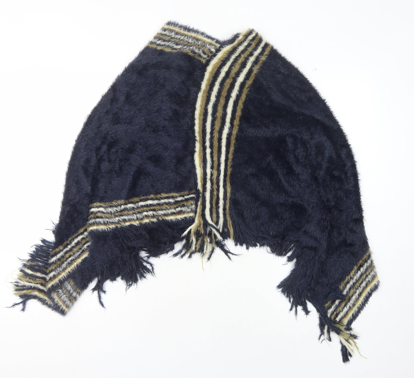 Izabel London Women's Blue Cape, S/M, Fringed Knit, Casual
