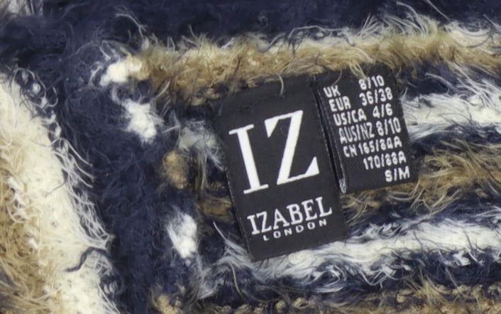 Izabel London Women's Blue Cape, S/M, Fringed Knit, Casual
