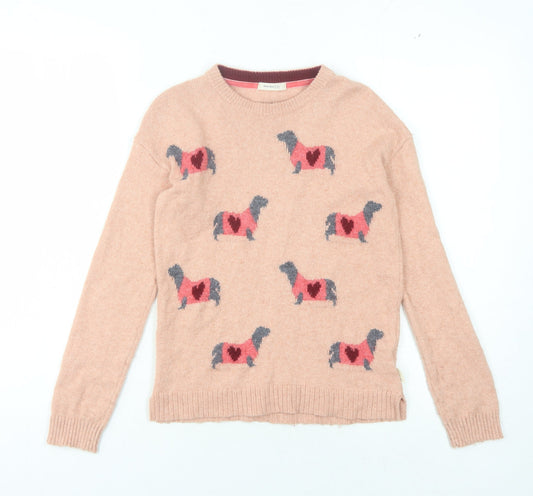 White Stuff Girls Pink Animal Print Pullover Jumper 9-10 Years