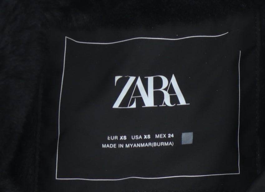 Zara Women's Black XS Puffer Jacket, Hooded, Casual Winter Coat