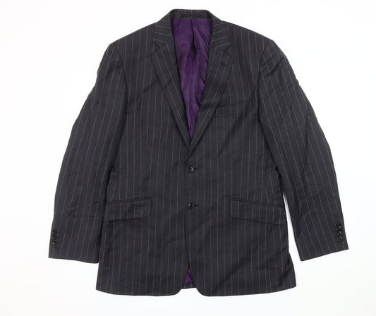 Fellini Men's Black Striped Blazer 40 R Formal Wool Blend