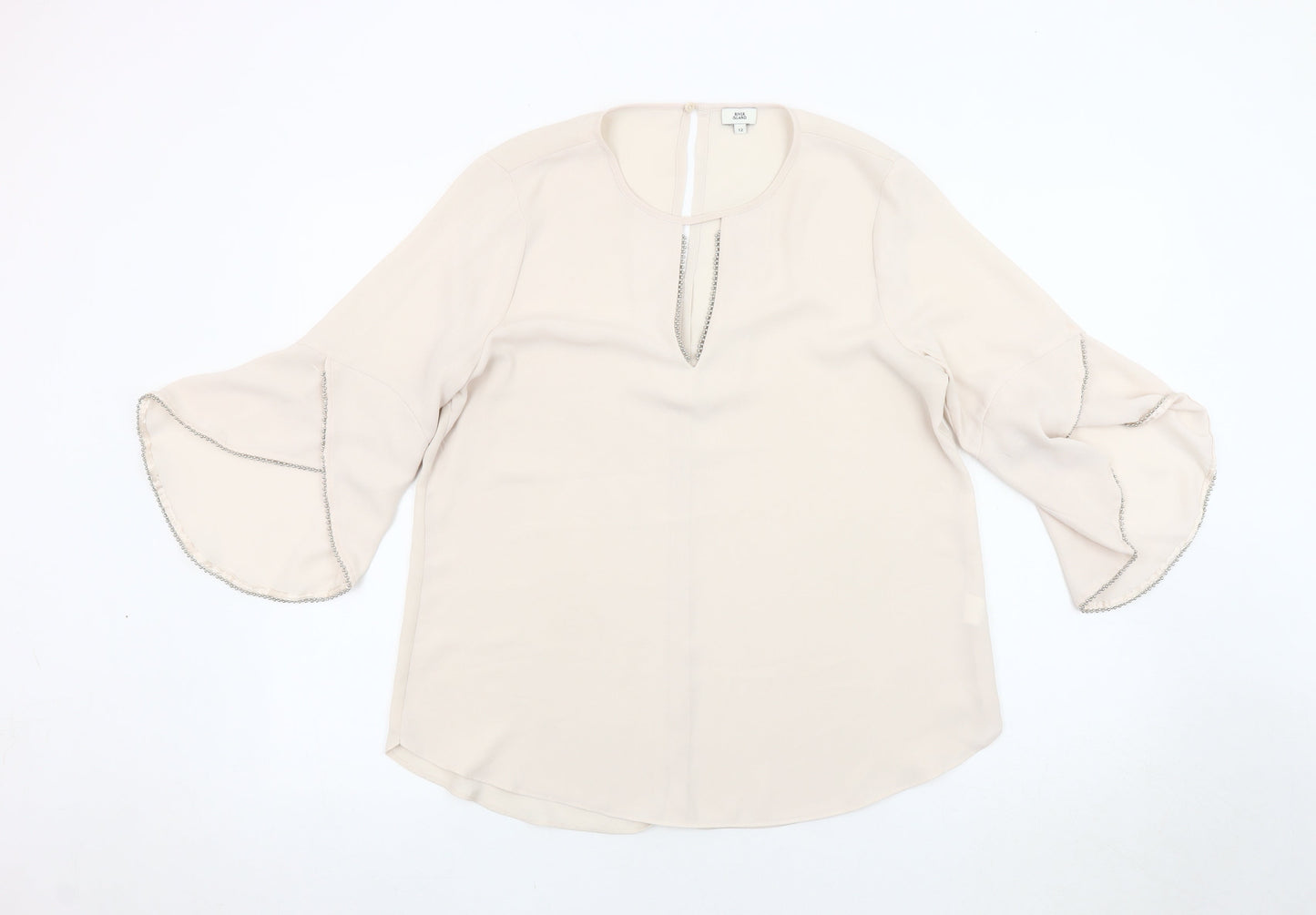 River Island Women's Beige Blouse, Size 12, Flared Sleeves