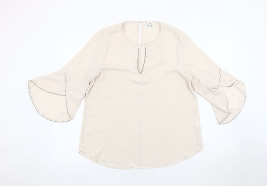 River Island Women's Beige Blouse, Size 12, Flared Sleeves