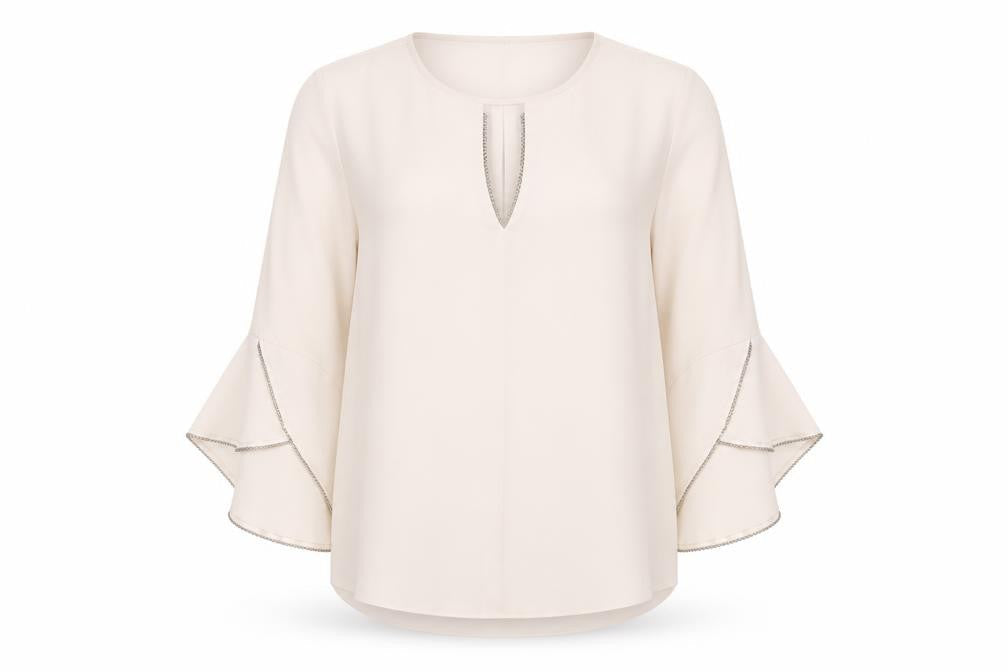 River Island Women's Beige Blouse, Size 12, Flared Sleeves