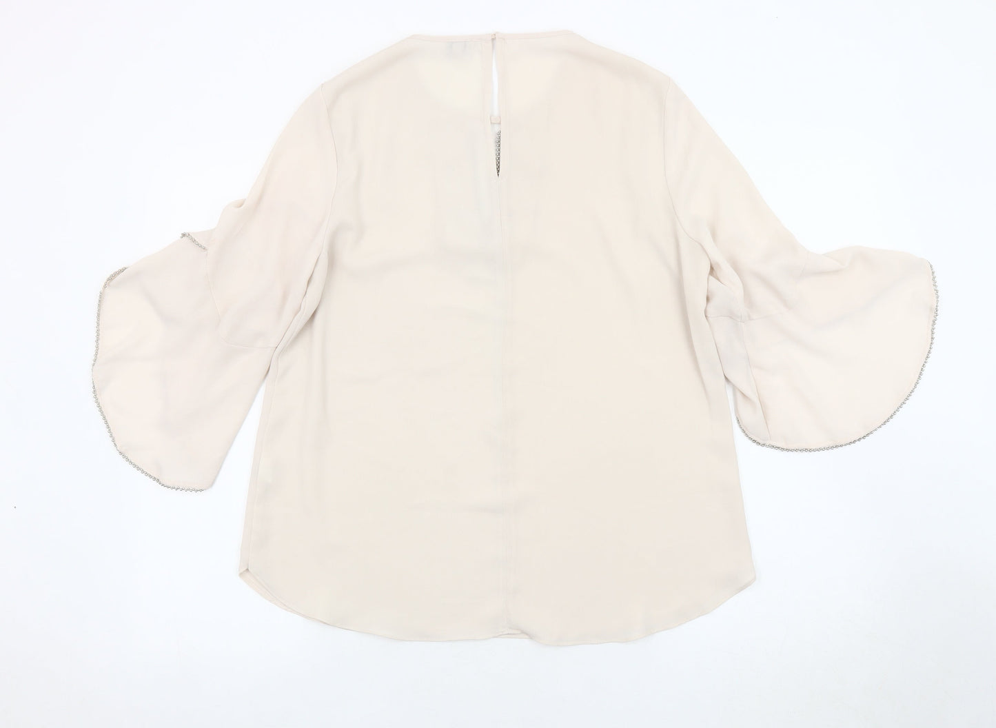 River Island Women's Beige Blouse, Size 12, Flared Sleeves