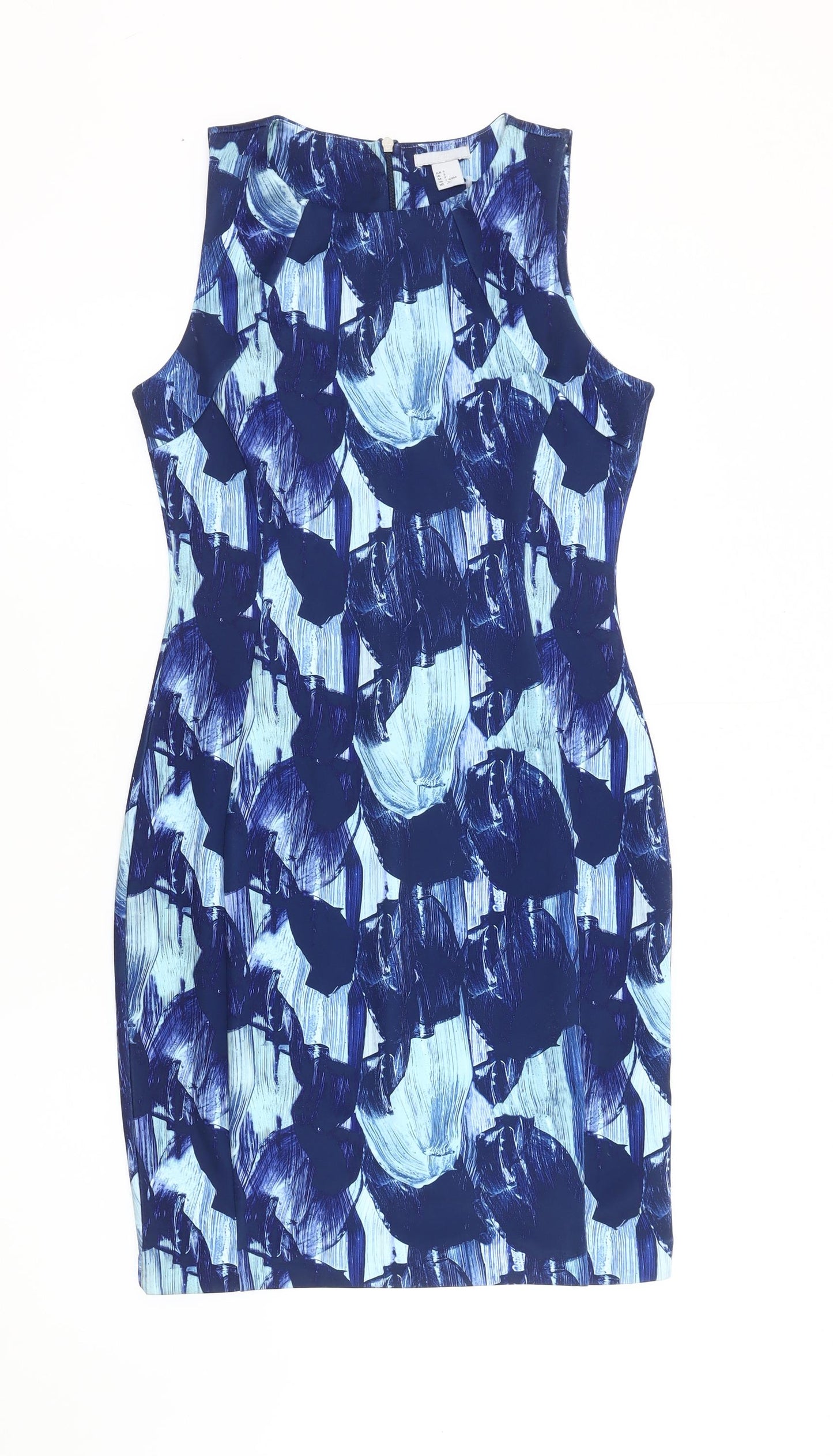 H&M Women’s Blue Abstract Sheath Dress - Size 12 Sleeveless