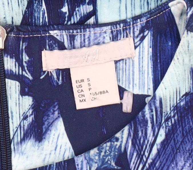 H&M Women’s Blue Abstract Sheath Dress - Size 12 Sleeveless