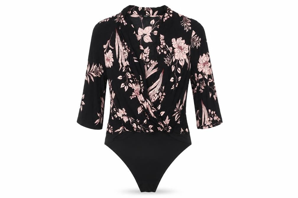 River Island Women's Black Pink Floral Bodysuit Size 10