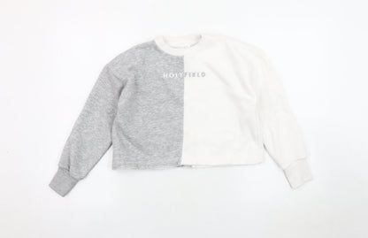 Additional front view of Holyfield girls’ colourblock pullover sweatshirt xs grey white