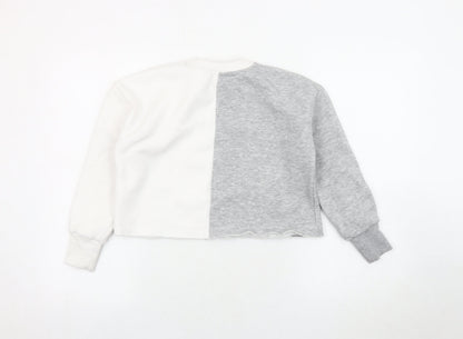 Back view of Holyfield girls’ colourblock pullover sweatshirt xs grey white