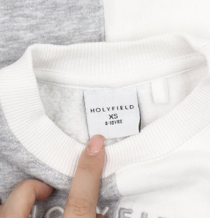 Close-up detail of Holyfield girls’ colourblock pullover sweatshirt xs grey white