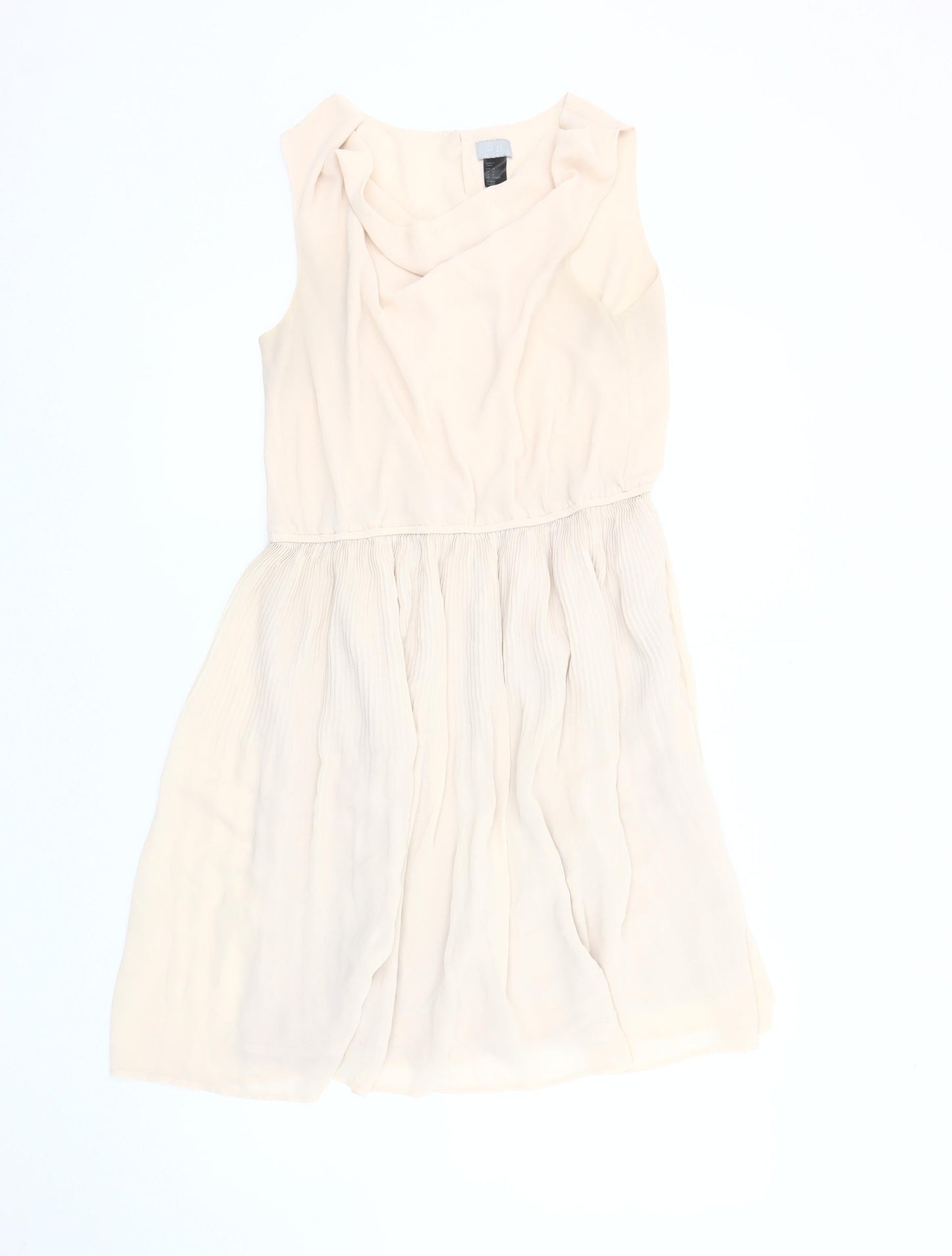 H&M Women Beige Sleeveless Cowl Neck Dress Size 12