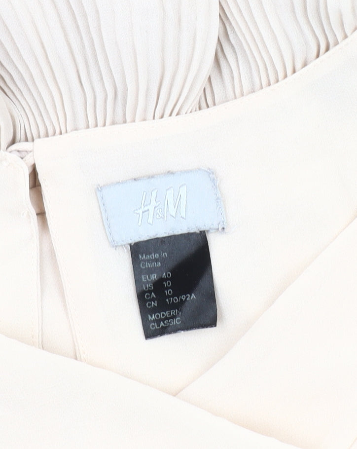 H&M Women Beige Sleeveless Cowl Neck Dress Size 12