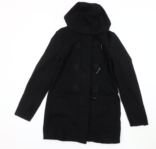 SWS Women's Black Duffle Coat with Hood, Size S