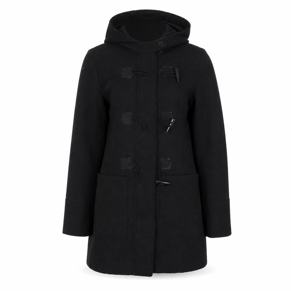 SWS Women's Black Duffle Coat with Hood, Size S