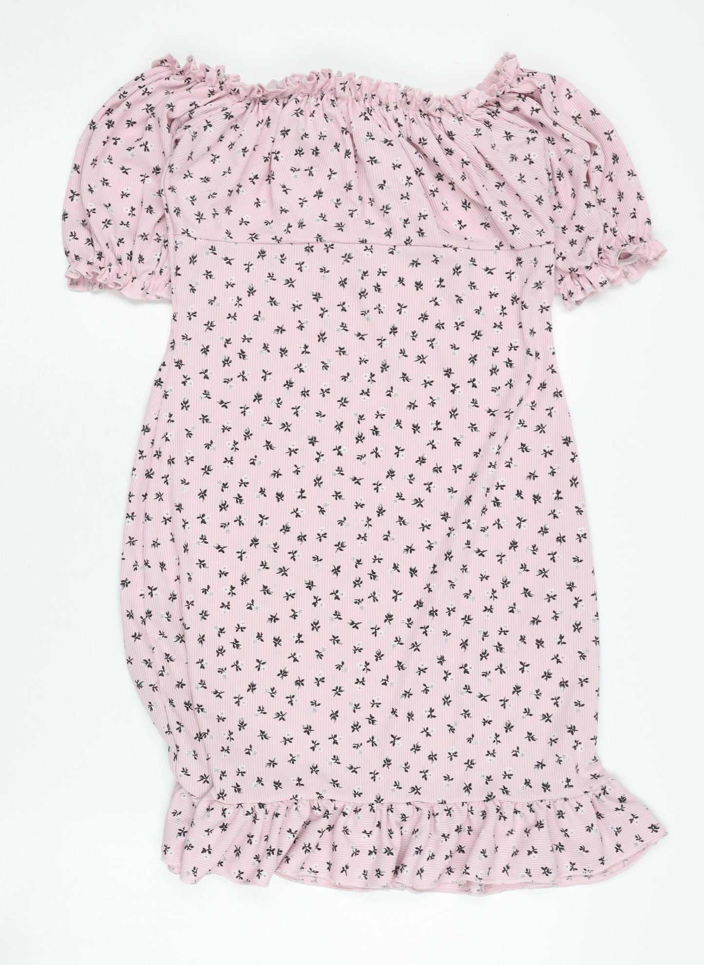 Boohoo Women's Pink Floral Off-Shoulder Dress Size 12