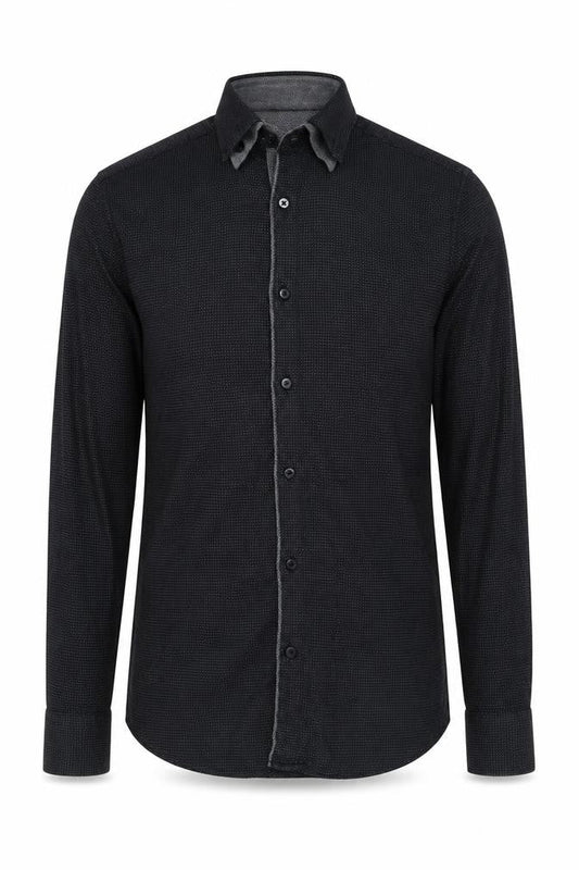 Next Men's Black Cotton Geometric Long Sleeve Shirt