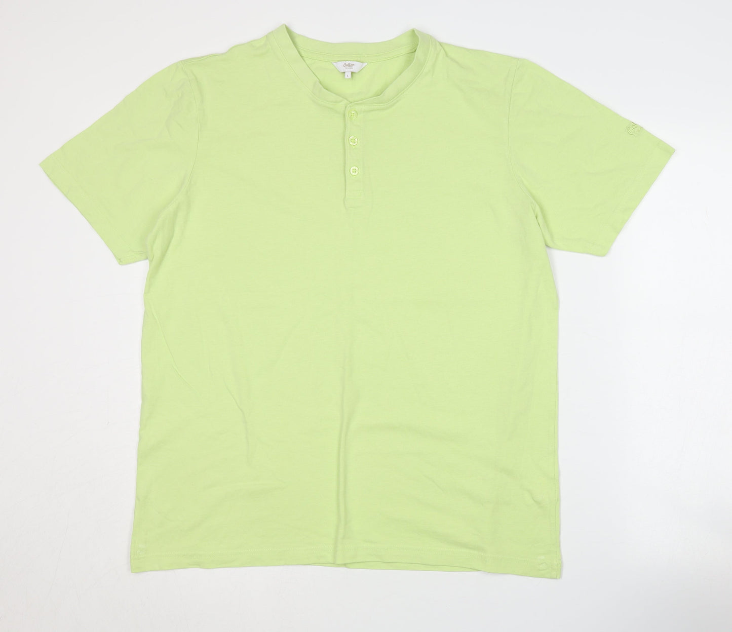 Cotton Traders Men’s Green Henley T-Shirt L