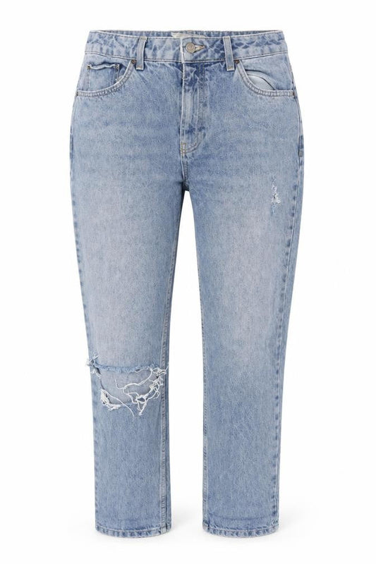 Topshop Women’s Blue Mom Jeans with Distressed Details