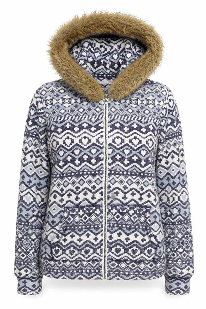 New Look Women's Multicoloured Fur Trim Jacket, Size 12